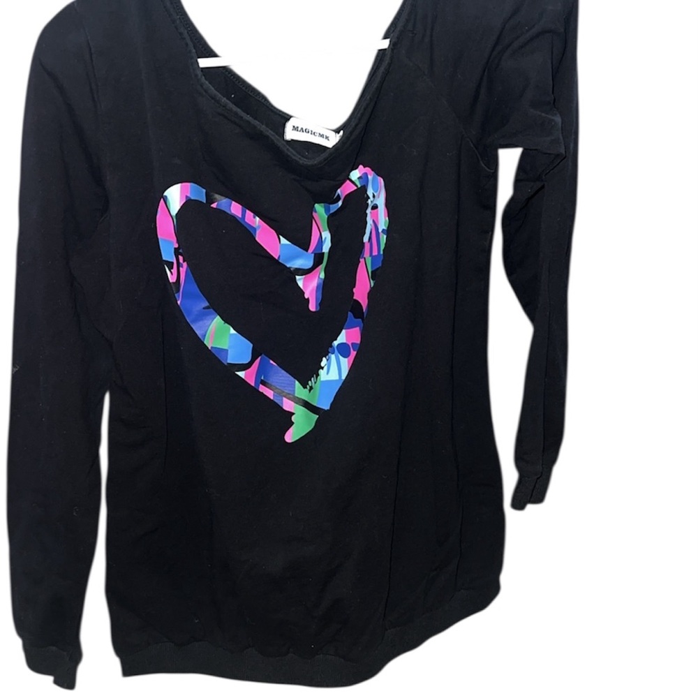 Magic Black scope neck Sweatshirt with Multicolor Heart Motif